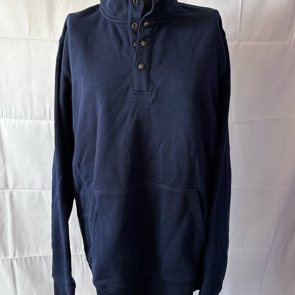 Land’s End‎ Serious Sweats Men’s Blue Button Mock Neck Long Sleeve Shirt Mens L - Picture 1 of 7
